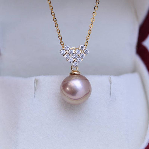 10-11mm Freshwater Pearl & CZ Heart-Shaped Necklace - House Of Pearls